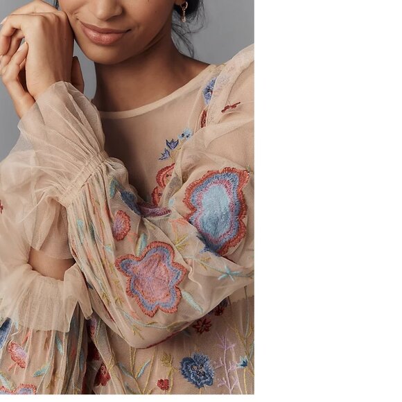 Anthropologie The Layla Long-Sleeve Appliqué Mesh Blouse size 2XS XXS new - Picture 4 of 10